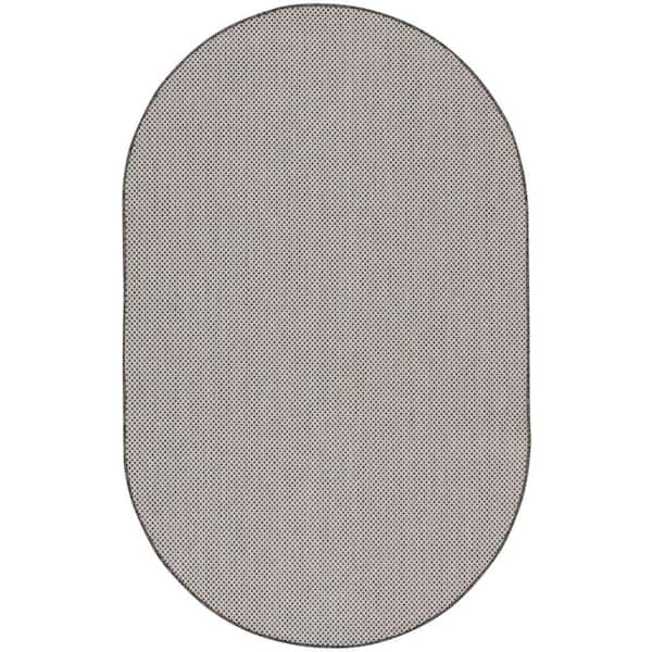 Courtyard Ivory/Charcoal 5 ft. x 8 ft. Oval Solid Geometric Contemporary Indoor/Outdoor Area Rug