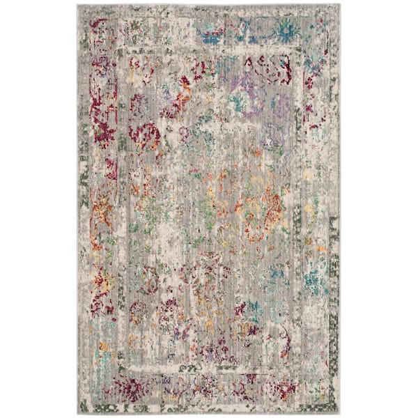 SAFAVIEH Mystique Gray/Multi Doormat 3 ft. x 5 ft. Abstract Border Area Rug