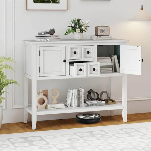 White MDF Buffet Sideboard Cabinet with 2 Doors and 2 Drawer