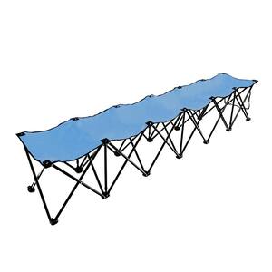 Portable 6-Seater Folding Team Sports Sideline Bench with Mesh Seat and Back (Light Blue)