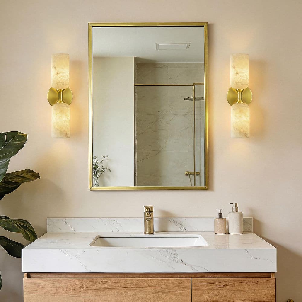 Home Lighting 14 in. 4-Light Modern Gold 2-Pack Alabaster Indoor Wall Sconce for Bathroom Bedroom Hallway price history on PriceWatchPro
