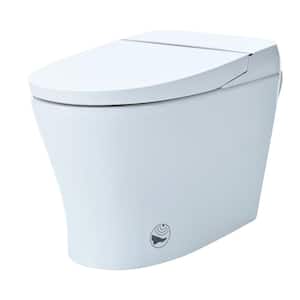 Elongated Smart Toilet Bidet 1/1.28 GPF Dual Flush Toilet in White with Foot Sensor Flush, Power Outage Flushing