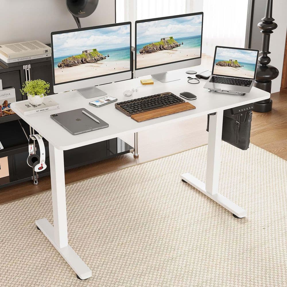 48 in. White Adjustable Height Standing Desk Memory Computer Home