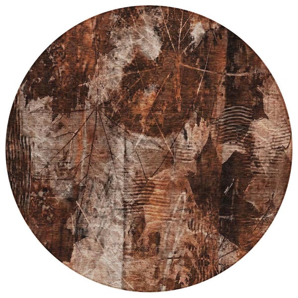 Orange 8 ft. Round Woven Floral Round Indoor/Outdoor Area Rug