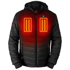 Men's Medium Black 5-Volt Battery Heated Puffer Jacket with Hood