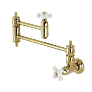 Restoration Wall Mount Pot Filler Faucets in Polished Brass