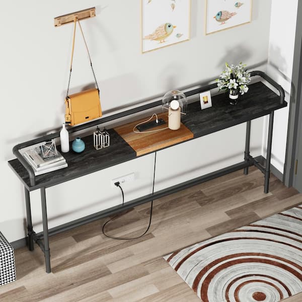 VECELO Long Sofa Table With Power Outlets and USB Ports, Narrow Console  Table Behind Couch, Tall Bar Tables, Gray, 39.4 in. L KHD-XF-CST09-OS-100 -  The Home Depot