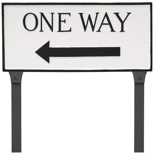 Montague Metal Products 7.25 in. x 15.75 in. Standard Rectangle Left One Way Statement Plaque Sign with Lawn Stakes - White/Black