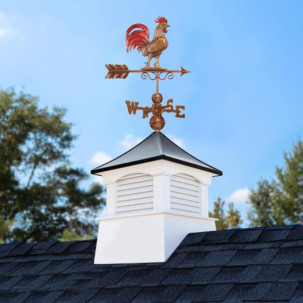 Good Directions Coventry 18 in. x 18 in. x 43 in. Vinyl Cupola with Black Aluminum roof and Copper Bantam Red Rooster Weathervane