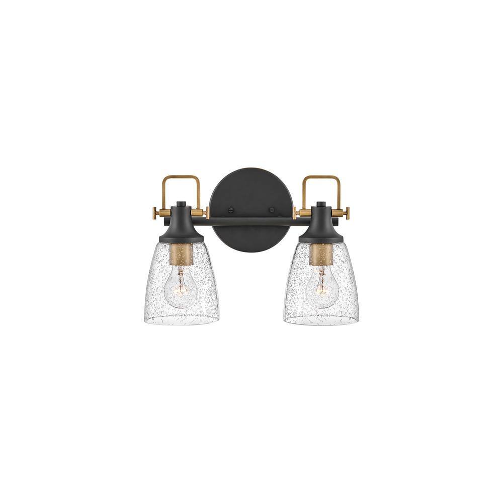 Easton Heritage Brass & Black 2-Light Dimmable Vanity Light with Clear Seedy Glass