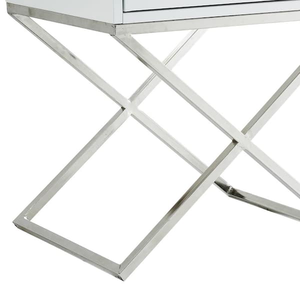 Inspired Home Laila Square Lacquered White/Chrome Metal X-Leg 