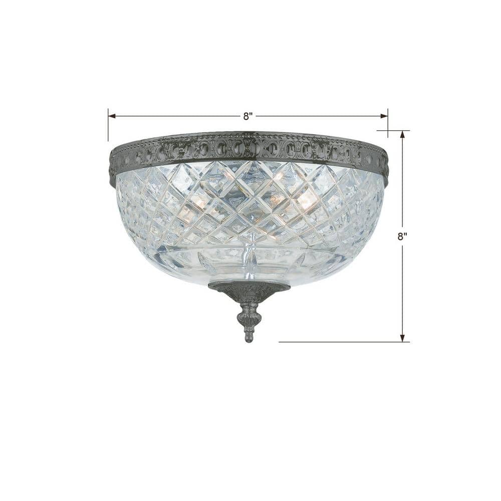 English Bronze Crystal 2-Light Ceiling Mount Fixture