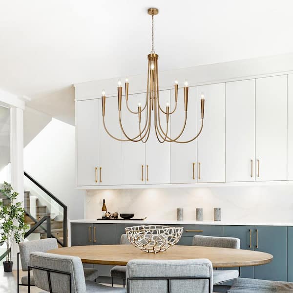 41.3 in. Classic 9-Light Plating Brass 2-Tier Candlestick Island Chandelier with Curvy Arms for Kitchens Dining Rooms