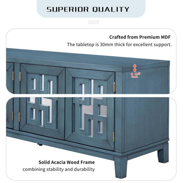 Runesay 60 in. W x 15.7 in. D x 32 in. H in. Navy Soildwood and MDF Ready to Assemble Floor Base Kitchen Cabinet Sideboard
