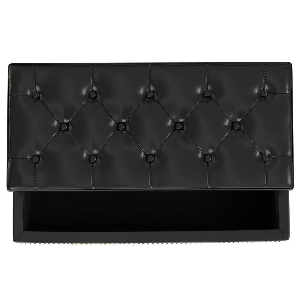 Hamilton Midnight Black Faux Leather Tufted Storage Footstool
