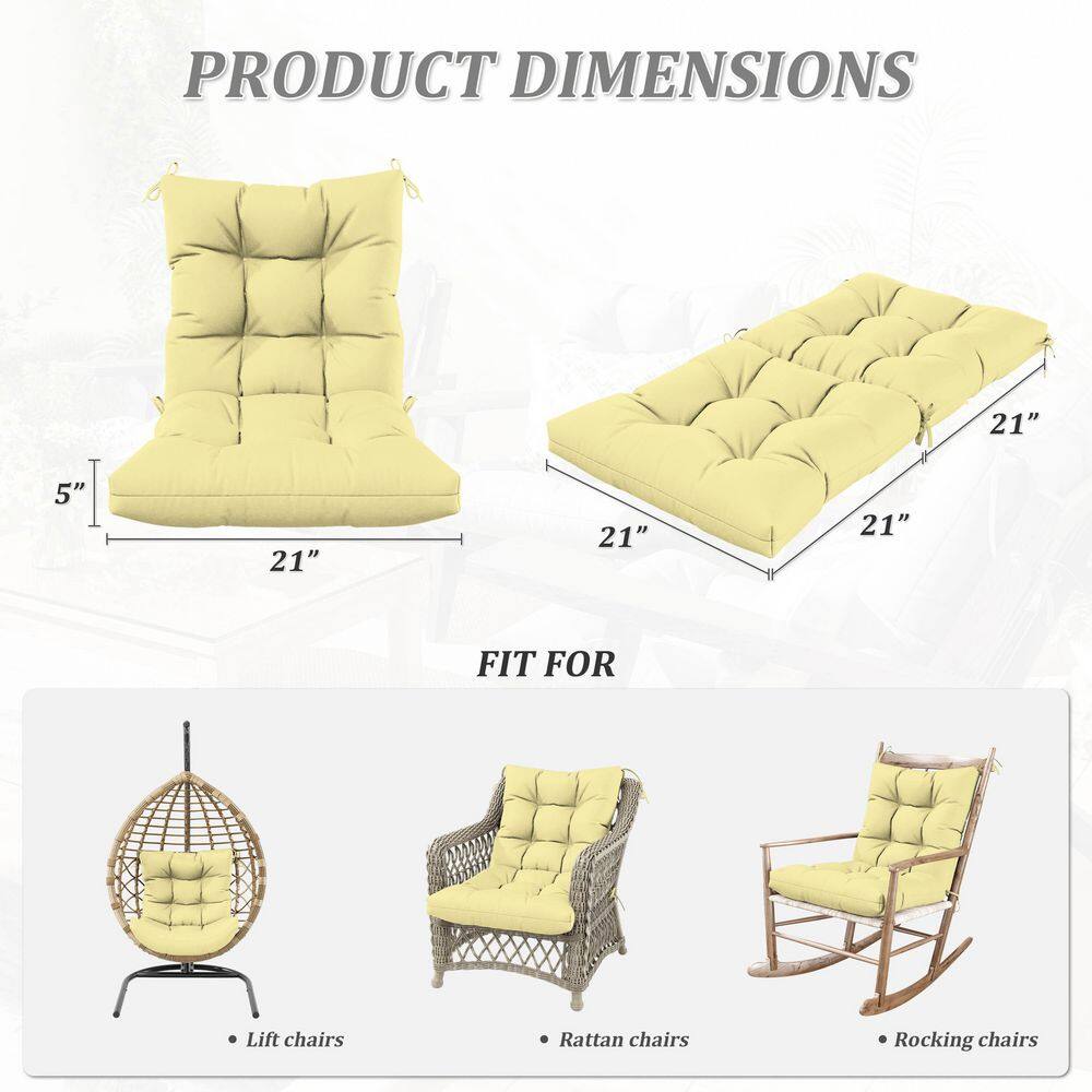 Product dimensions diagram showing cushion size 5x21x21 inches.
