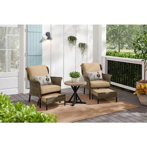 Devonwood Brown 5-Piece Wicker Outdoor Patio Small Space Seating Set with Sunbrella Beige Tan Cushions