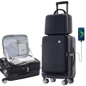 2-Piece Black ABS Hardshell Spinner 20 in. Luggage Set with Portable Carrying Case, TSA Lock, Front Pocket, USB Port