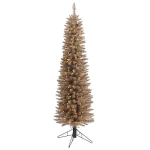 5 ft. Pre-Lit Champagne Pencil Artificial Christmas Tree with 250 Multi-Function Clear LED Lights