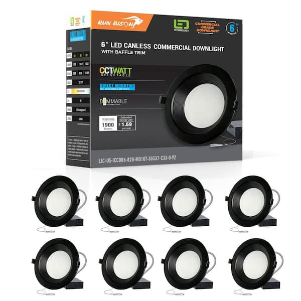 8-Pack 6 in. 3CCT Selectable Up to 1900LM New Construction or Remodel IC Rated Black Integrated LED Commercial Downlight