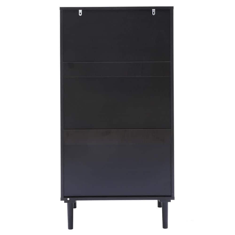 Mid-Century Black and Rattan 5-Drawer Vertical Chest