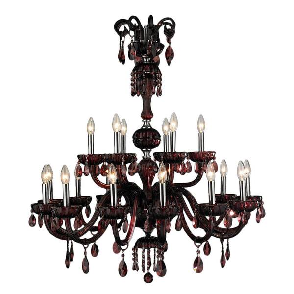 Worldwide Lighting Carnivale 18-Light Polished Chrome and Cranberry Crystal 2-Tier Large Chandelier