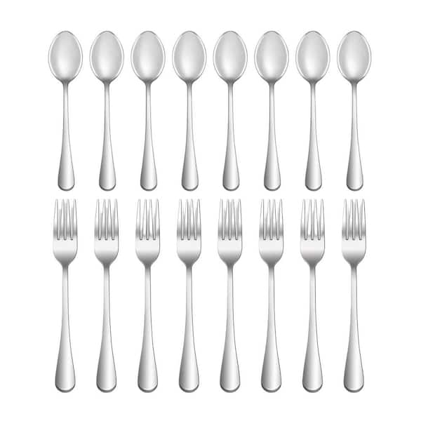 Stainless Steel Forks and Spoons Set with Food Grade, Mirror Polished for Home, Kitchen and Restaurant (16-Pack)