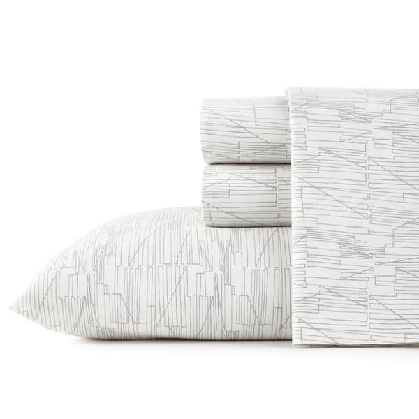 City Scene Tally 3-Piece Gray Geometric Cotton Twin Sheet Set