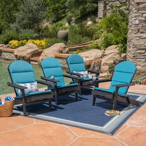 Malibu Dark Grey Folding Wood Outdoor Lounge Chair with Dark Teal Cushion (4-Pack)