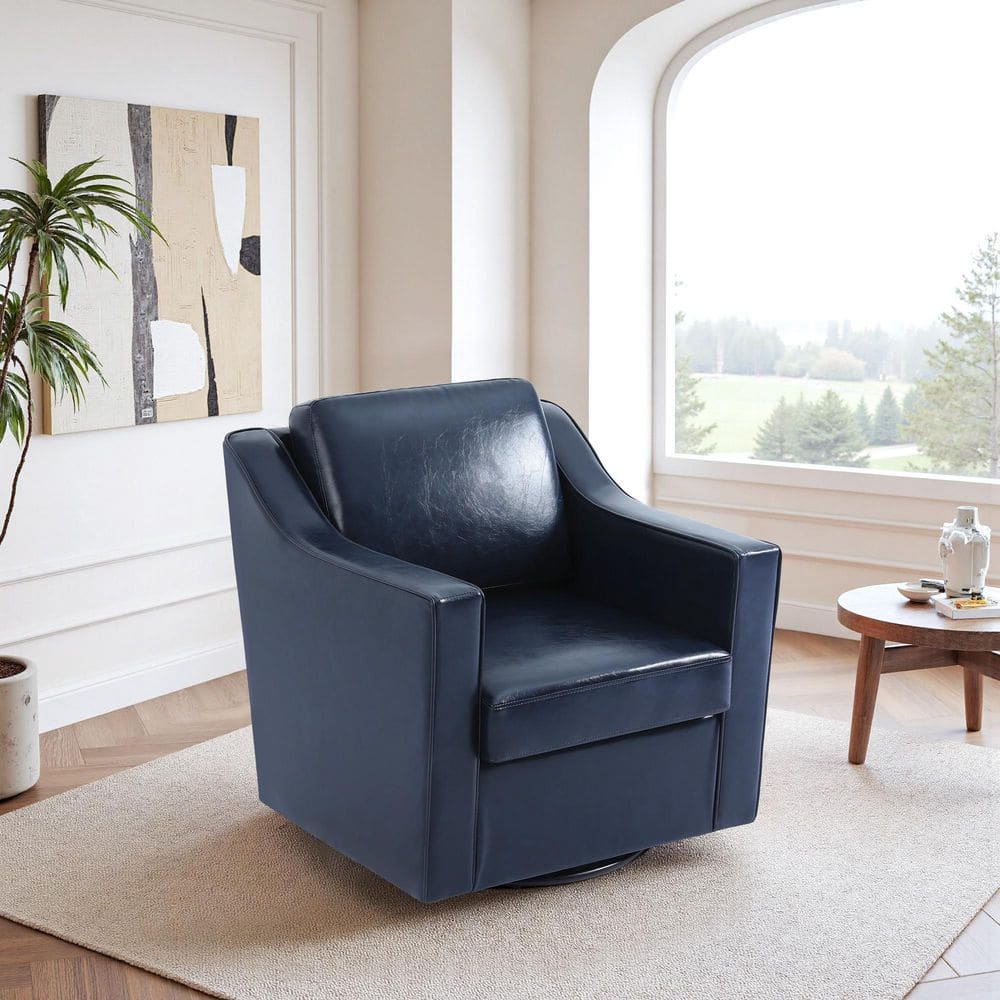 Pe￼￼￼chan Uixe Navy Faux Leather Upholstered Swivel Accent Barrel Chair(Set