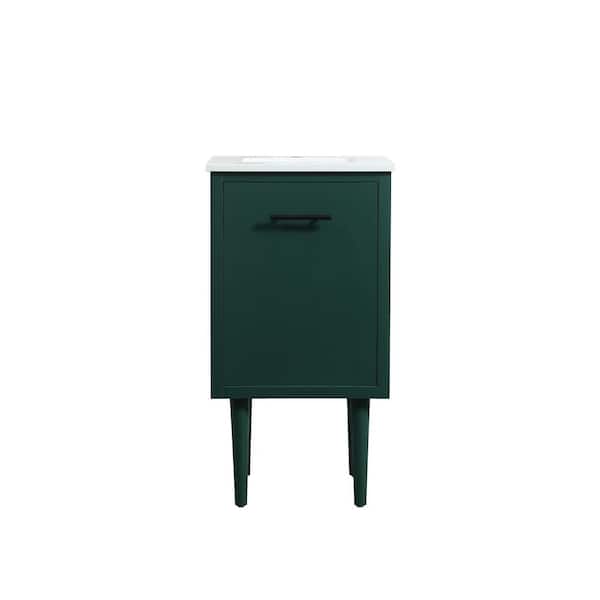 Unbranded Simply Living 18 in. W x 19 in. D x 33.5 in. H Bath Vanity in Green with Ivory White Engineered Marble Top