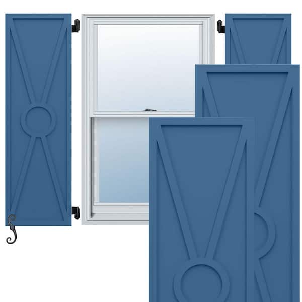 Ekena Millwork EnduraCore Santa Fe Modern Style 18-in W x 32-in H Raised Panel Composite Shutters Pair in Sojourn Blue