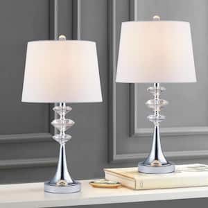 25 in. Chrome Crystal Table Lamp Set with Rotary Switch and Fabric Shade (Set of 2)
