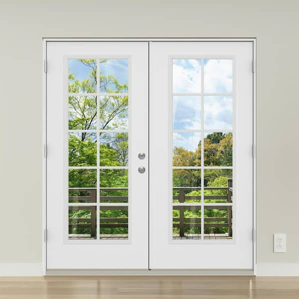 JELD-WEN 72-in x 80-in Low-e External Grilles Primed Steel French  Right-Hand Outswing Double Patio Door