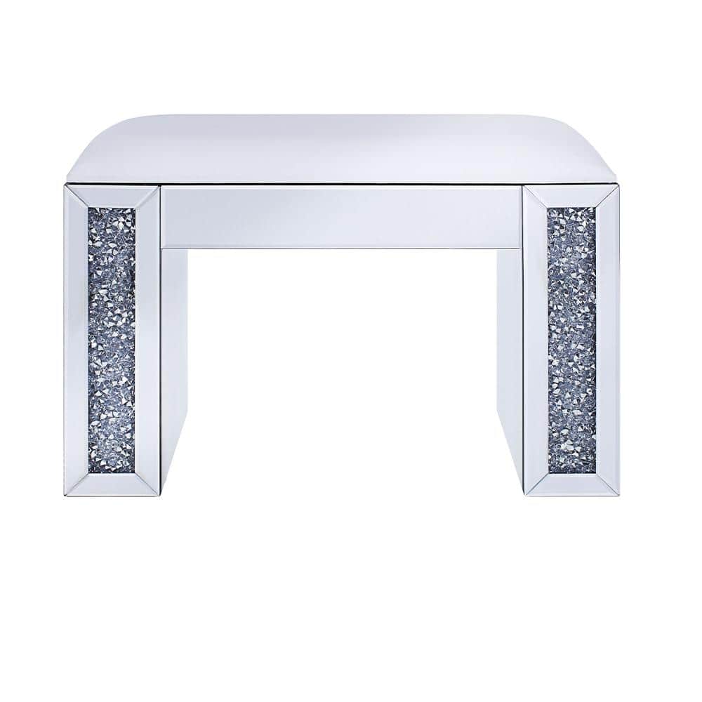 Mirrored Vanity Stool with Faux Diamond Inlay