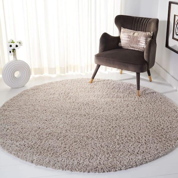 Venus Shag 8 ft. x 8 ft. Round Taupe Solid Color Area Rug