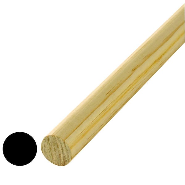 Alexandria Moulding 2 in. D x 2 in. W x 36 in. L Hardwood Round Dowel Moulding Pack (2-Pack)