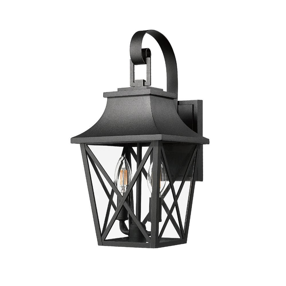 16.6 in. 2-Light Black Outdoor Wall Sconce Light Fixture with Glass, Waterproof Exterior Lamp Lighting (1-Pack) price history on PriceWatchPro