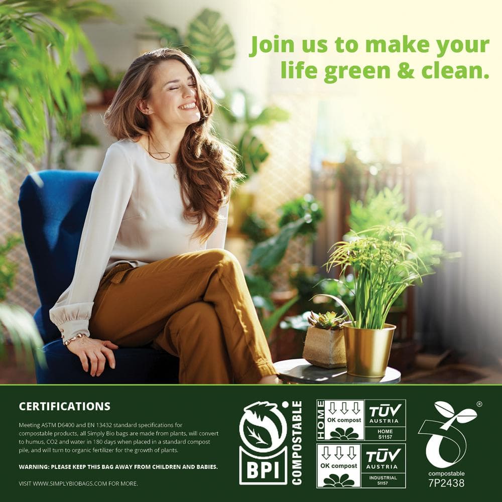 Simply Bio Green Compostable Drawstring Trash Bags, 1.6 Gallon, 50-Count