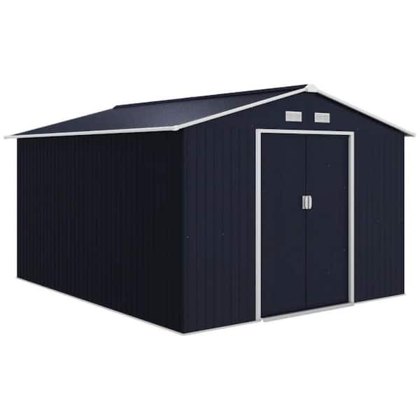 Amir 11 ft. W x 9 ft. Dark Gray Galvanized Metal Outdoor Storage Shed Double Doors, Vents, Foundation Kit(96 sq. ft. )