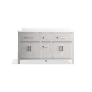 Kresla 60 in. W x 22 in. D x 36 in. H Double Sink Bath Vanity in Atmos Grey with Pure White Quartz Top and Backsplash