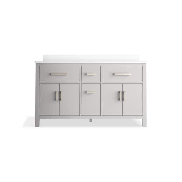 Kresla 61in. Double Sink Freestanding Atmos Grey Bath Vanity with White Quartz Top Assembled