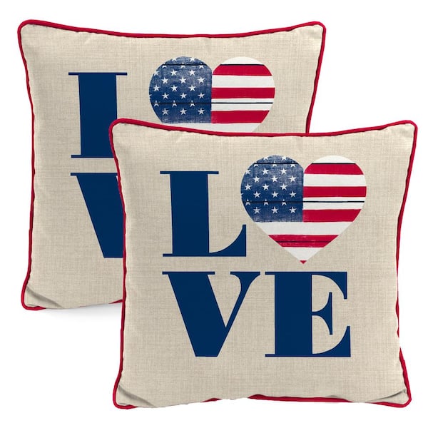 Jordan Manufacturing 18 in. L x 18 in. W x 5 in. T Outdoor Throw Pillow in Beige Love America