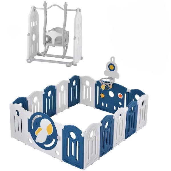 TIRAMISUBEST Blue Kids Playset Activity Center Baby Playpen for Toddler with Freestanding Baby Swing