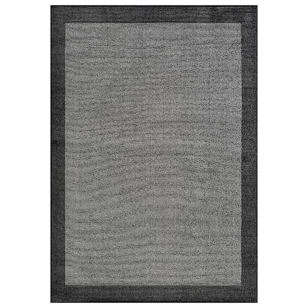 Modern Geometric Stripe Bordered Area Rug for Living Room, Bedroom, or Entryway 8 ft. x 10 ft. Gray
