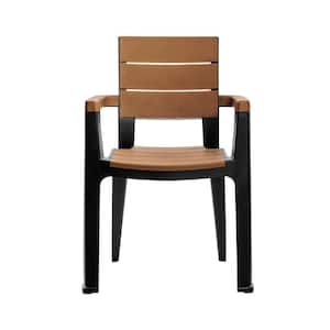 Madeira Black and Teak Brown Plastic Indoor and Outdoor Patio Dining Chairs (4-Pack)