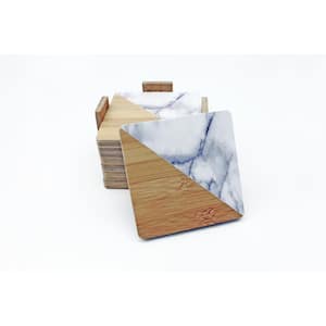 Bamboo Square Multi Color 8-Piece Bamboo Coaster Set with Holder