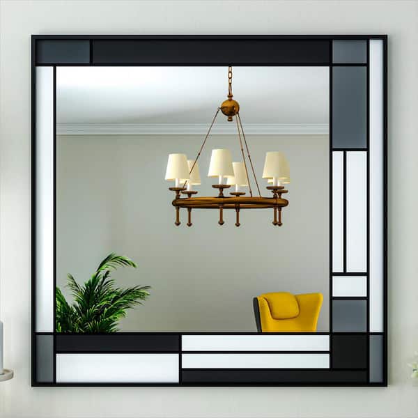 ORGANNICE 36 in. W x 36 in. H Rectangle Black Aluminum Frame Tempered Glass Wall-mounted Mirror Modern Color Matching Mirror