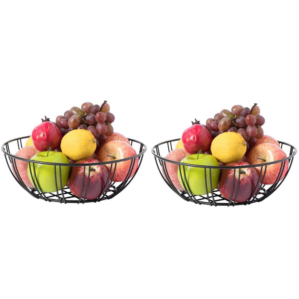 Black Iron Wire Fruit Bowl for Kitchen Counter Storage Basket for Fruits Vegetables and Bread Set of 2