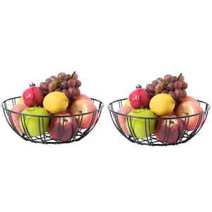 Black Iron Wire Fruit Bowl for kitchen counter, Storage Basket for Fruits, Vegetables, and Bread, Set of 2